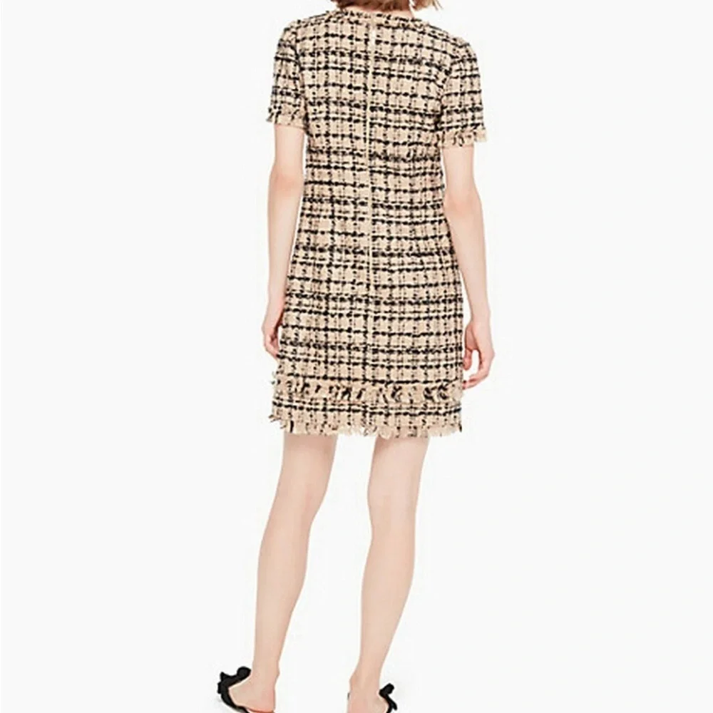 Kate Spade Black and Tan jewel neck sheath Tweed Mini Dress size 0